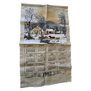 1982 Vintage Linen Hanging Wall Calendar 16"